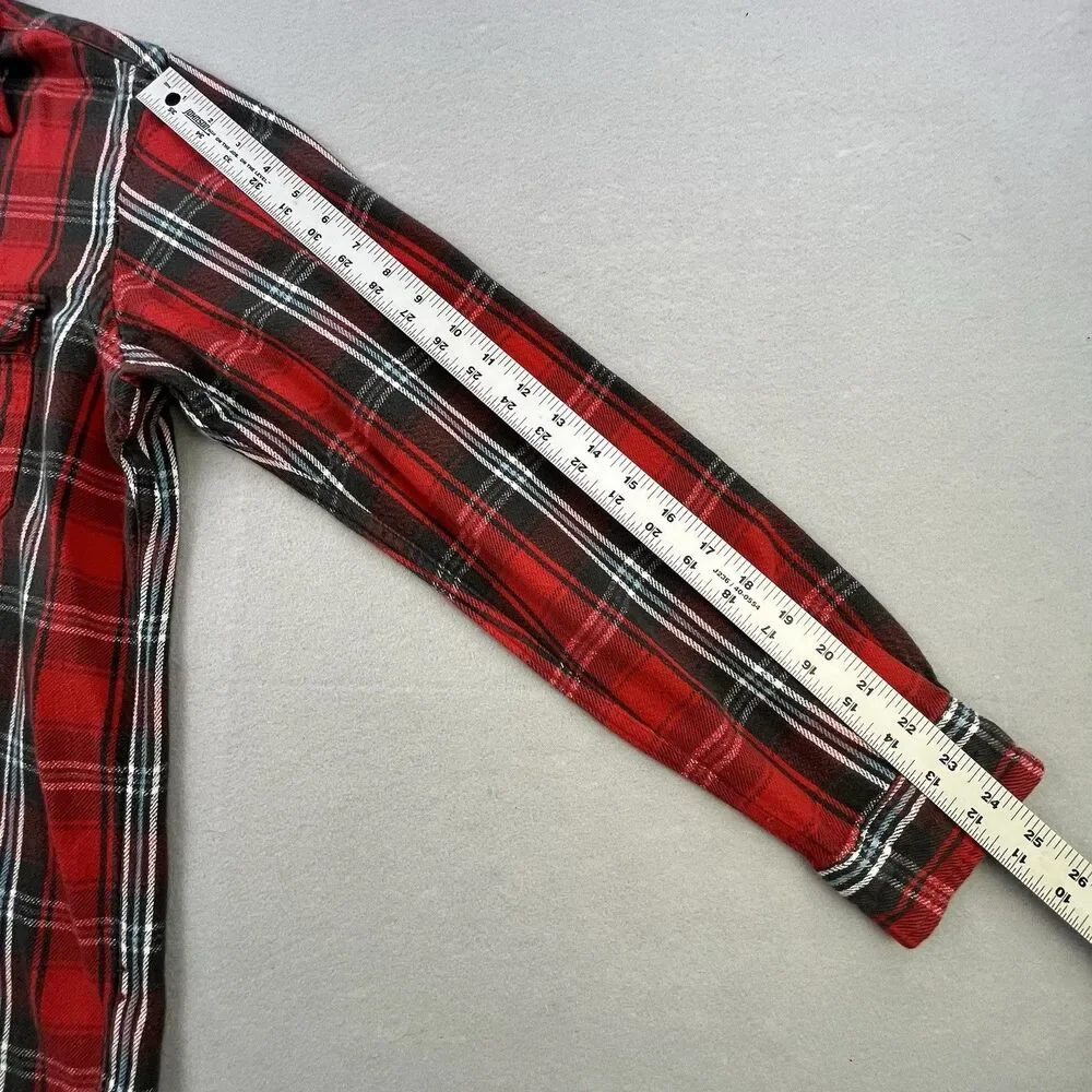 Vintage Polo Ralph Lauren Shirt L Loop Collar Flannel Cotton Tartan Plaid